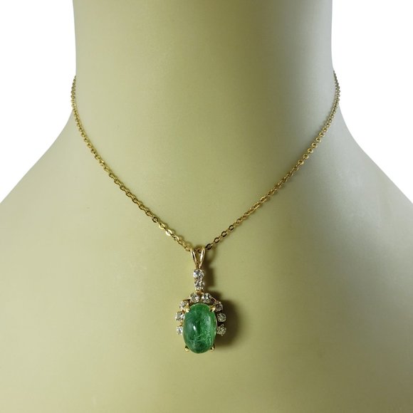 Vintage 10 Karat Yellow Gold Jade and Diamond Pendant GAI Certified #11657 - Picture 6 of 8